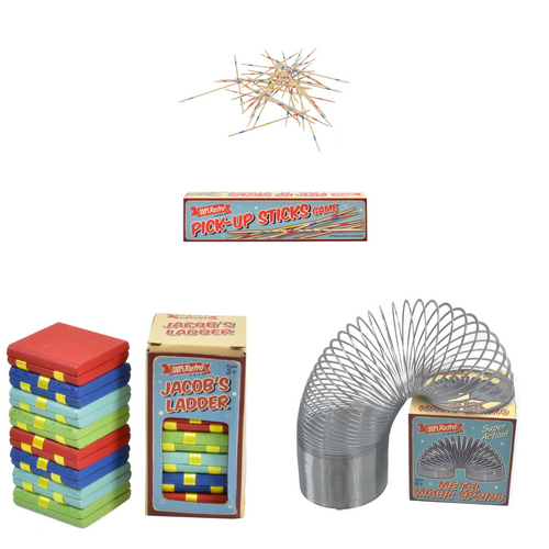 Retro Pick Up Sticks, Wooden Jacob's Ladder & Metal Magic Spring Bundle Pack