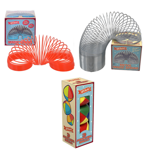 Retro Plastic Magic Spring, Metal Magic Spring & Juggling Balls Bundle Pack