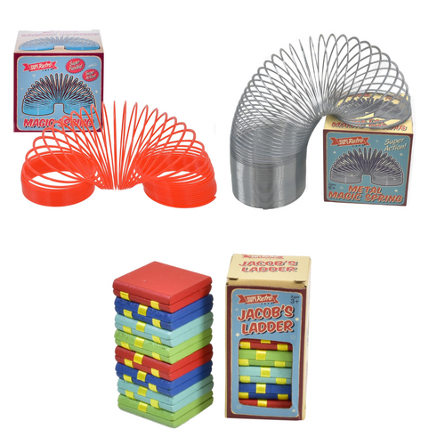 Retro Plastic Magic Spring, Metal Magic Spring & Wooden Jacob's Ladder Bundle Pack