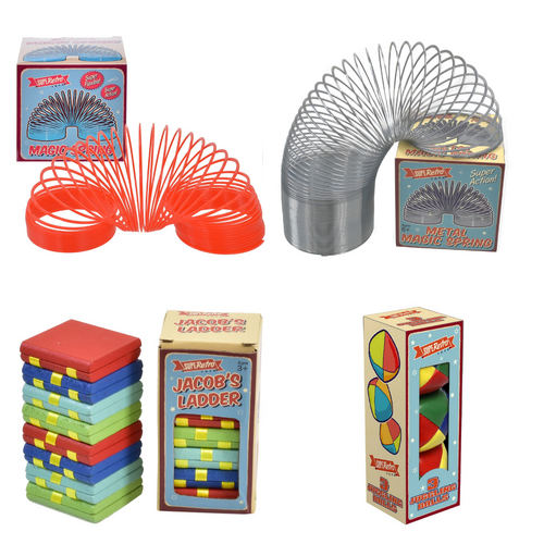 Retro Plastic Magic Spring, Metal Magic Spring, Wooden Jacob's Ladder & Juggling Balls Bundle Pack