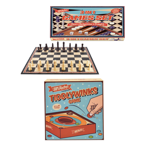 Retro 3 in 1 Games Set & Tiddlywinks Bundle Set