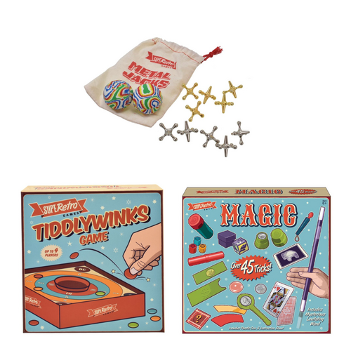 Retro Metal Jacks, Tiddlywinks & Magic Tricks Bundle Set