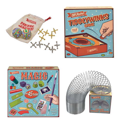 Retro Metal Jacks, Tiddlywinks, Magic Tricks & Metal Magic Spring Bundle Set