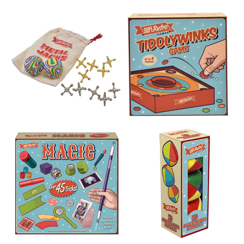 Retro Metal Jacks, Tiddlywinks, Magic Tricks & Juggling Balls Bundle Set