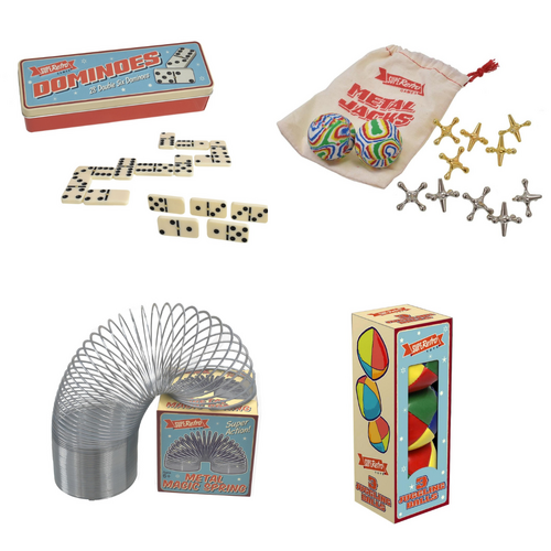 Retro Dominoes, Metal Jacks, Metal Magic Spring, Juggling Balls Bundle Set