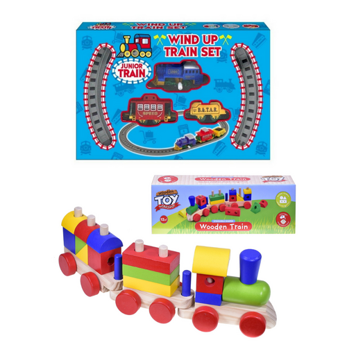 Wind Up Train & Wooden Train Bundle Set