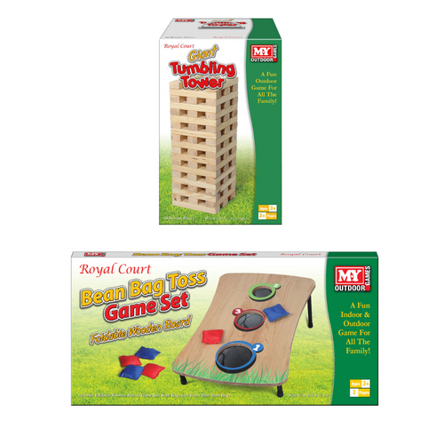 Giant Tumbling Tower & Wooden Bean Bag Toss Game Bundle Set