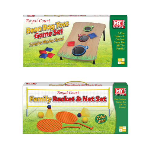 Wooden Bean Bag Toss Game & Family Racket & Net Game Bundle Set