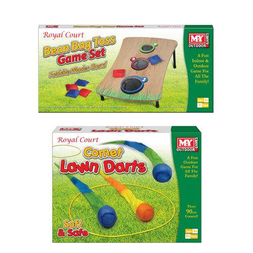 Wooden Bean Bag Toss Game & Comet Lawn Darts Bundle Set