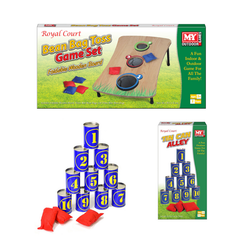 Wooden Bean Bag Toss Game & Tin Can Alley Bundle Set